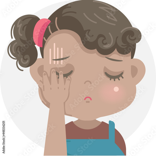 shame kid negative emotions set of african little girl face. child expressing ashamed, feel defeated and guilt.