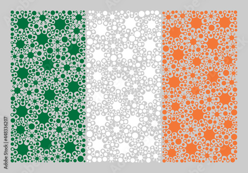 Mosaic Ireland flag designed with bacilla elements. Vector covid collage Ireland flag designed for medicare advertisement. Designed for political or patriotic propaganda.