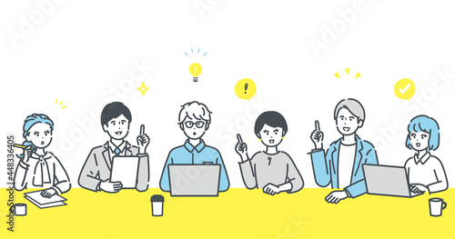 会議中にひらめくビジネスパーソンのイラスト素材