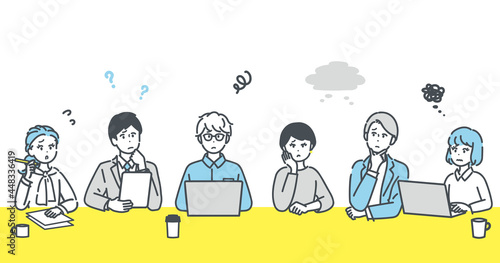 会議中に悩むビジネスパーソンのイラスト素材