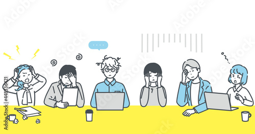 会議中に行き詰まるビジネスパーソンのイラスト素材