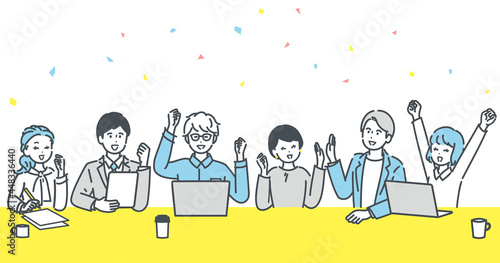 会議中に大喜びをするビジネスパーソンのイラスト素材