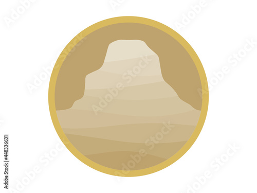 Brown layered mountain logo. Bedded hill. Sedimentary strata.