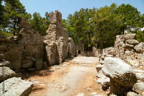 Ruins of ancient city of Phaselis in Antalya Turkey. Tourisim in Turkey. Ancient cities in Turkey. 