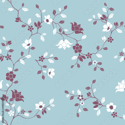 seamless pattern of flowers, branches and leaves