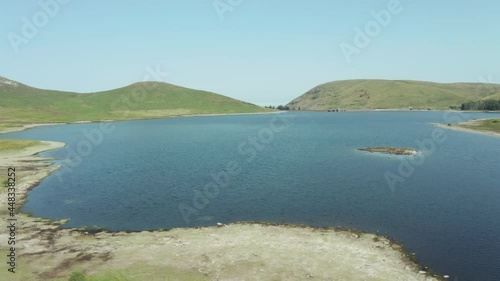 aerial view of the water shortages as levels drop in spelga dam reservoir when heat wave hit Norhtern Ireland photo