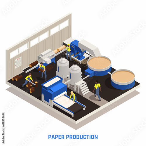 Paper Production Isometric Colored Concept