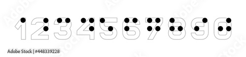 Braille numbers. Tactile writing system used by people who are blind or visually impaired. Vector illustration in black and white.