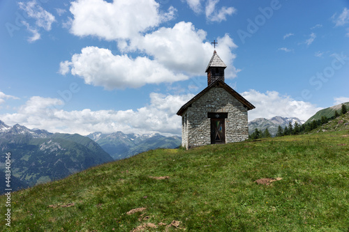 Small chapel on the mountain with a view of the Grossglockner in Austria