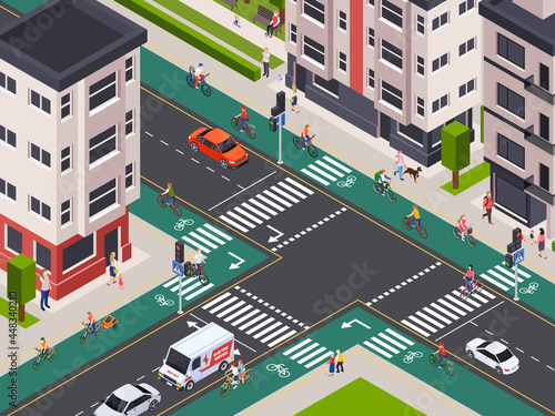 Bicycle Lanes Isometric Illustration