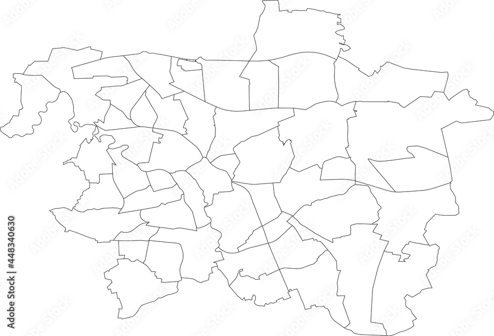 Simple blank white vector map with black borders of borough districts of Hanover, Germany