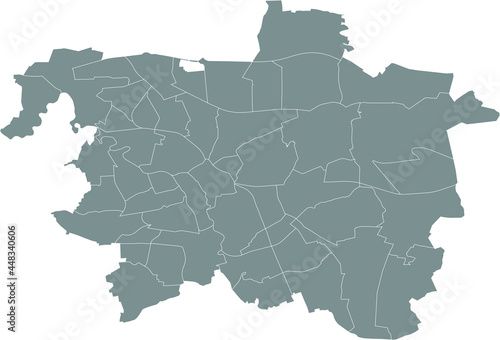 Simple gray vector map with white borders of borough districts of Hanover, Germany
