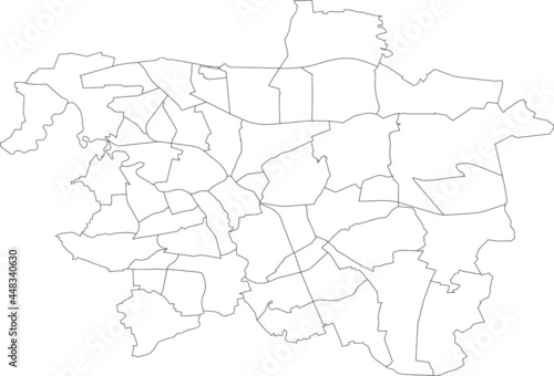 Simple blank white vector map with black borders of borough districts of Hanover, Germany