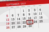 Calendar planner for the month september 2021, deadline day, 23, thursday