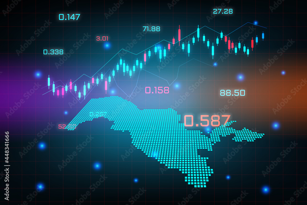 Stock market background or forex trading business graph chart for financial investment concept of Uzbekistan map. business idea and technology innovation design. Stock market background or forex trading business graph chart for financial investment concept of Uzbekistan map. business idea and technology innovation design.