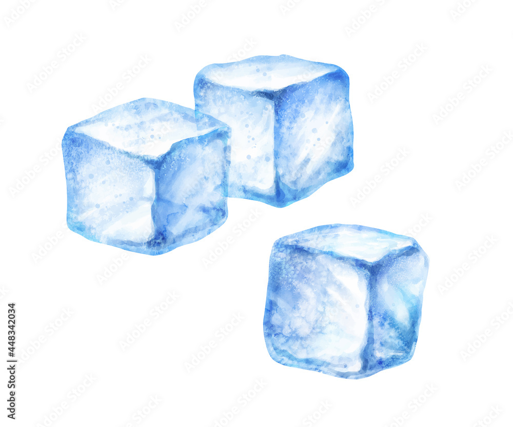 Watercolor isolated illustration of ice cubes Watercolor isolated illustration of ice cubes