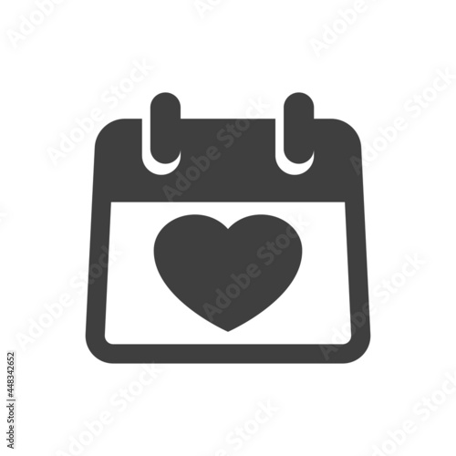Día de san Valentín. Icono plano con silueta corazón en calendario sencillo en color gris