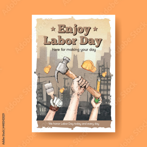 Poster template with labor day concept,watercolor style