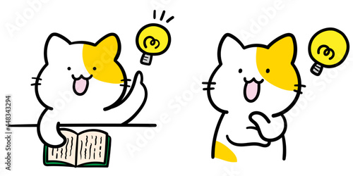 何かを閃くねこのイラストセット