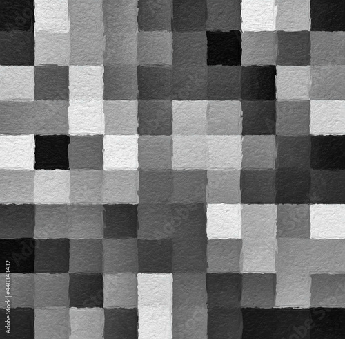 Black and white abstract mosaic with a rough texture background. Monochrome square pattern background. Picture for creative wallpaper or design art work. Backdrop have copy space for text.