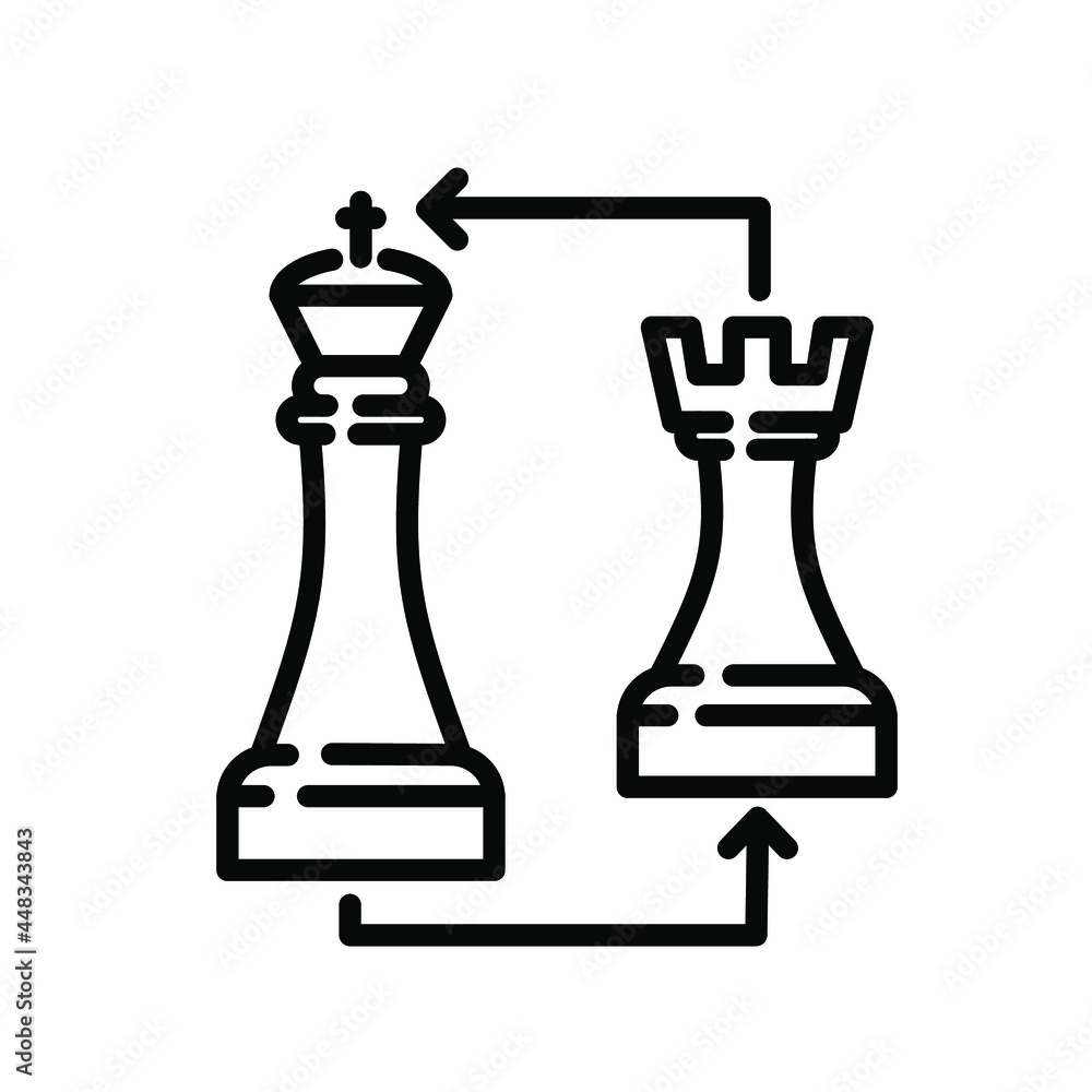 Chess king and rook icon, vector icon, editable stroke. Figures change logo. Simple graphic sign for game, sport or marketing Chess king and rook icon, vector icon, editable stroke. Figures change logo. Simple graphic sign for game, sport or marketing