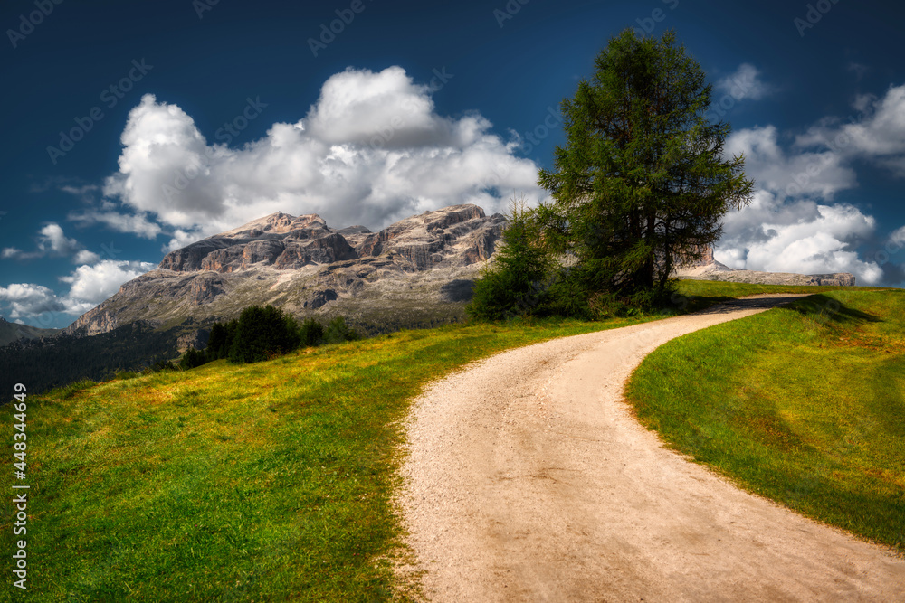 Mountain road with scenics landscape on the Sella Group