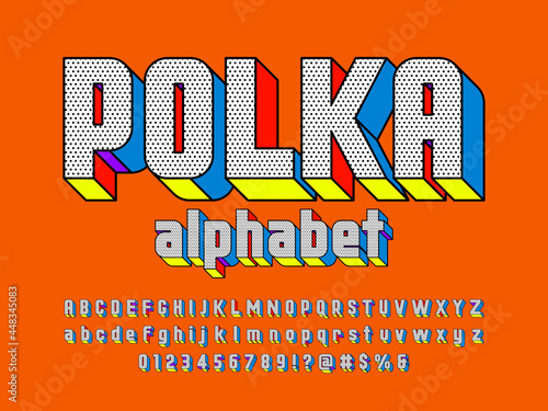 Comic 3d display style alphabet design with uppercase, lowercase, numbers and symbols
