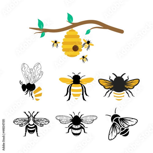 Bees icon design set bundle template isolated © haris