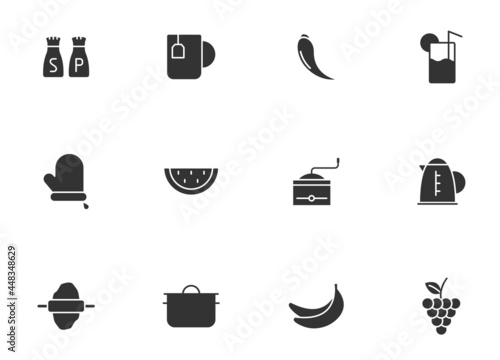 kitchen silhouette vector icons isolated on white. kitchen black icon set for web, mobile apps, ui design and print polygraphy