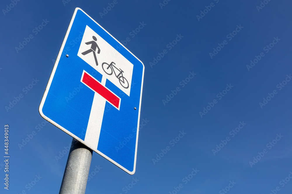 German road sign: no through road, open for cyclists and pedestrians German road sign: no through road, open for cyclists and pedestrians