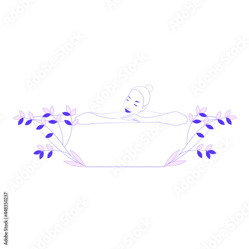 Woman relaxing and bathing in bathtub Hand drawn line art vector stock illustration of girl in bathtub