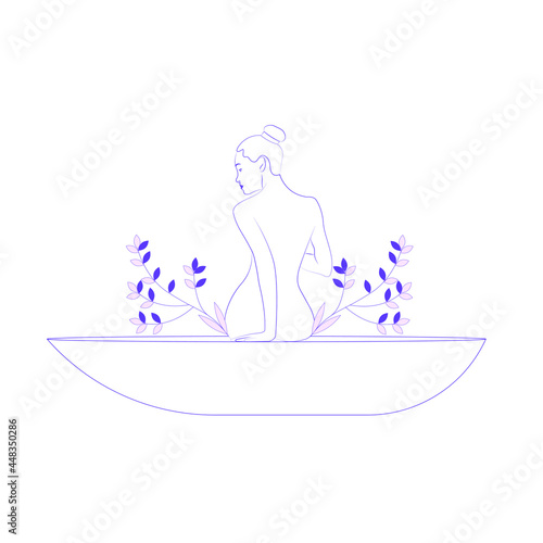 Woman relaxing and bathing in bathtub Hand drawn line art vector stock illustration of girl in bathtub