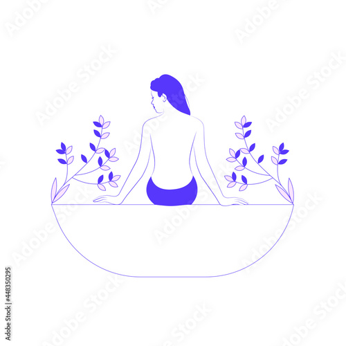 Woman relaxing and bathing in bathtub Hand drawn line art vector stock illustration of girl in bathtub