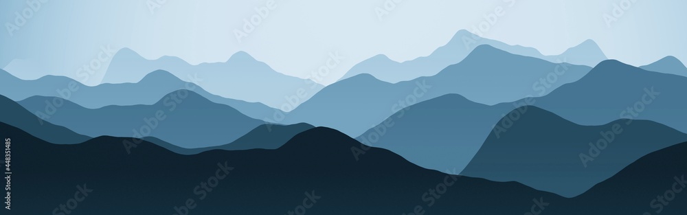 cute light blue hills nature landscape - panorama digital graphics texture illustration