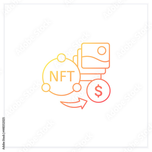 NFT fun gradient icon. Selling digital arts. Receiving money for sale intellectual property.Digitalization concept. Isolated vector illustration.Suitable to banners, mobile apps and presentation