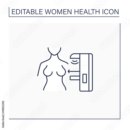Mammogram line icon. Breast health.Ultrasounds. Timely breast examination.Healthcare. Woman health concept. Isolated vector illustration.Editable stroke