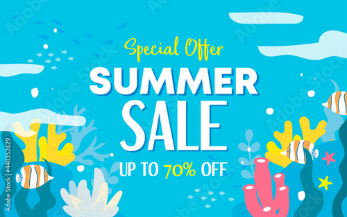 Summer sale vector illustration. Underwater background
