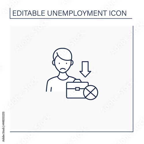 Jobless line icon. Fired worker. Upset man lost job. Staff reduction.Unemployment concept. Isolated vector illustration.Editable stroke 