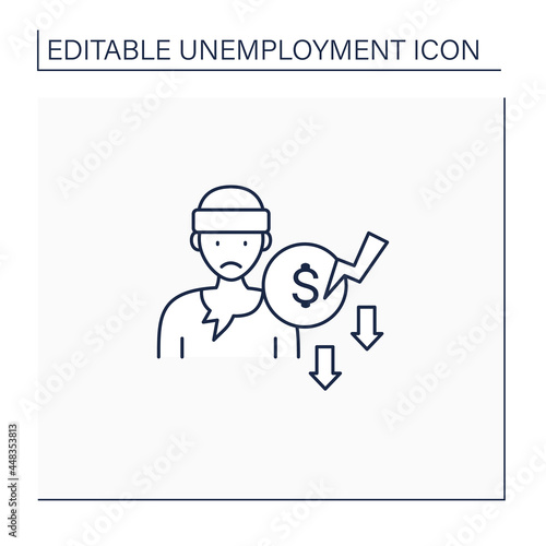 Beggar line icon. Penniless person. Man without money, food, work. Asking about cash. Unemployment concept. Isolated vector illustration.Editable stroke 