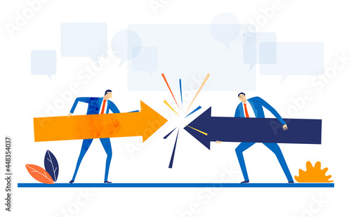 Two business people fighting with arrows
