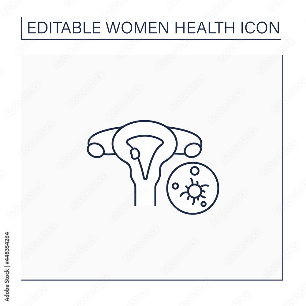 Obraz premium Uterine cancer line icon. Reproductive system disease.Malignant tumors in the uterus. Endometrial cancer. Health care. Woman health concept. Isolated vector illustration.Editable stroke