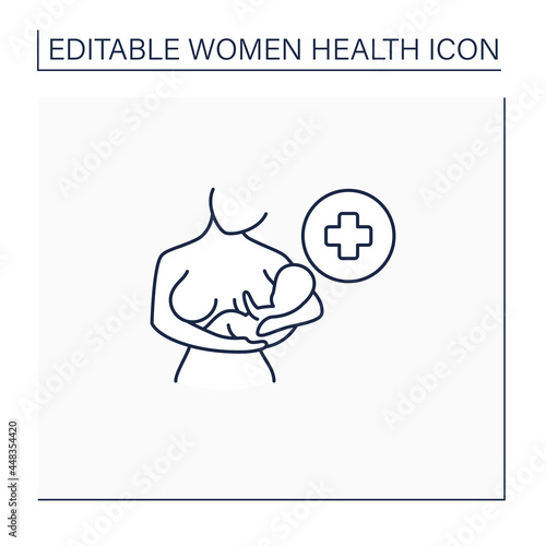Lactation line icon.Period when mother lactates to feed baby. Breastfeeding.Baby care. Women health concept. Isolated vector illustration.Editable stroke