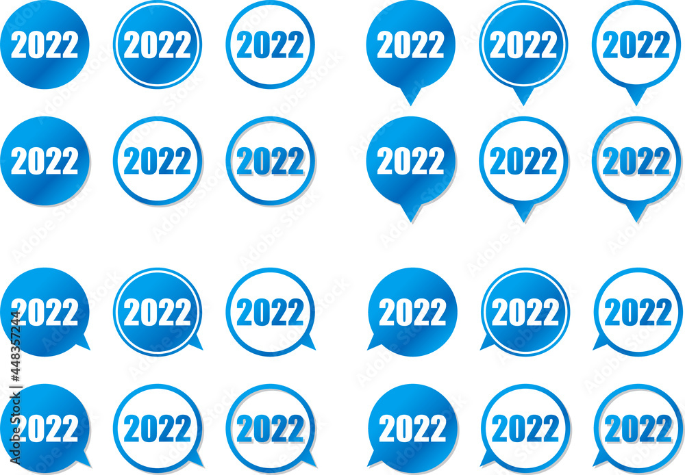 2022の数字が入った青色グラデーションの円形スピーチバルーン　ベクターセット