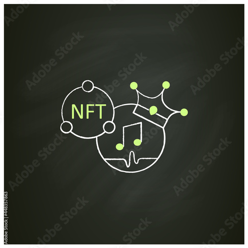 Work ownership chalk icon. Music. Copyright.Control intellectual property in creative environment. Digitalization concept. Isolated vector illustration on chalboard