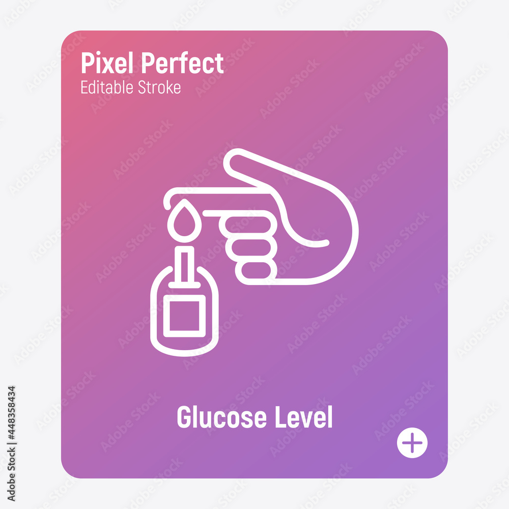 Check glucose level. Glucometer thin line icon. Self care during diabetes. Medical equipment. Pixel perfect, editable stroke. Vector illustration. Check glucose level. Glucometer thin line icon. Self care during diabetes. Medical equipment. Pixel perfect, editable stroke. Vector illustration.