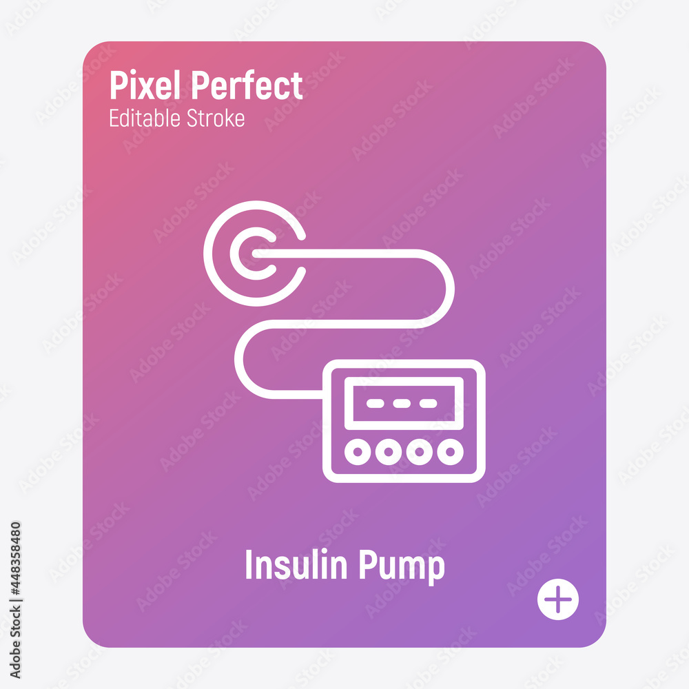 Insulin pump. Medical device for diabetes therapy. Pixel perfect, editable stroke. Vector illustration. Insulin pump. Medical device for diabetes therapy. Pixel perfect, editable stroke. Vector illustration.