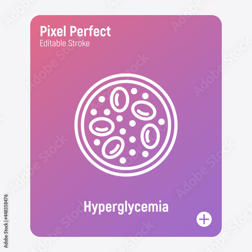 Hyperglycemia thin line icon. Low blood sugar. Thin line icon. Diabetes symptom. Pixel perfect, editable stroke. Vector illustration.