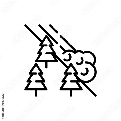 Avalanche thin line icon: snowball falling from mountains. Natural disaster, catastrophe. Vector illustration