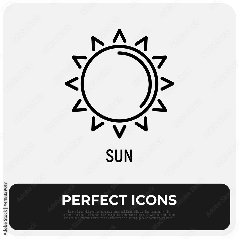 Fototapeta premium Sunny weather, sunlight thin line icon. Vector illustration.