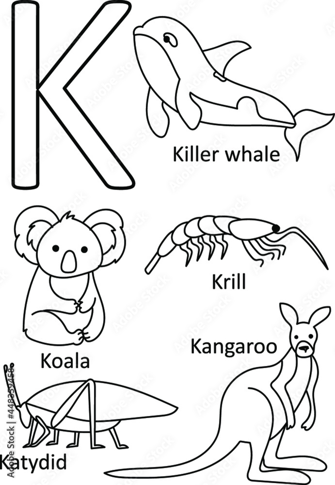 K animals names, Alphabet coloring for kids, Alphabet animals coloring ...